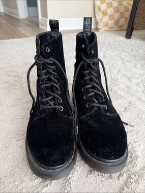 Dr. Martens Black Velvet Lace-Up Combat Boots